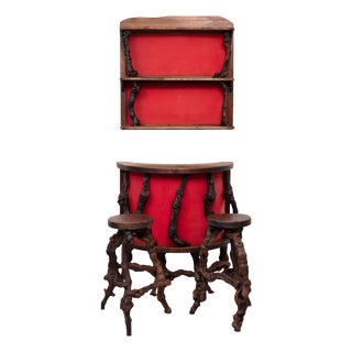 French Vinery Bar and Stool Set, 1960s, Set of 4 For Sale