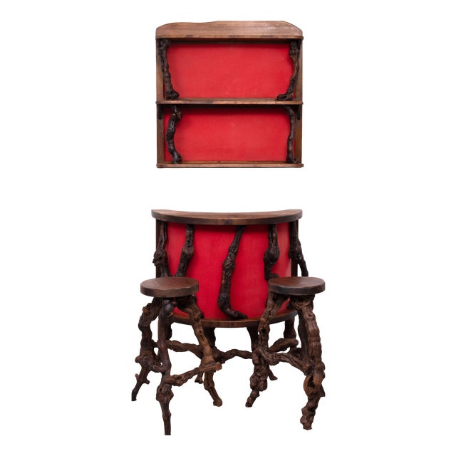 French Vinery Bar and Stool Set, 1960s, Set of 4 For Sale