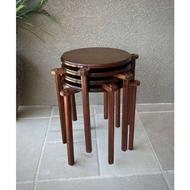 Circa 1970 Mahogany Wood Circular Stacking Tables in the Manner of Bruno Rey or Alvar Aalto - Set of 4 For Sale - Image 18 of 18