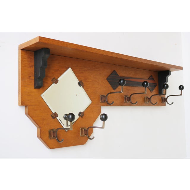Dutch Art Deco Coat Rack with Beveled Mirror in Oak, 1930 For Sale - Image 10 of 10