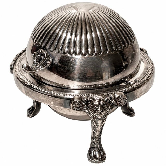 A beautiful vintage F.B. Rogers silver-plated roll-top caviar dish, equally lovely for serving butter or other...