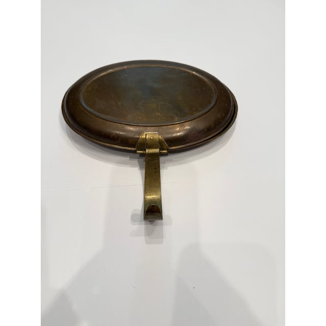 Chinese Vintage Chinese Mixed Metals Brass Silent Butler Crumb Box – Inlaid Jade Cabochons & Etched Bird on Branch For Sale - Image 3 of 3