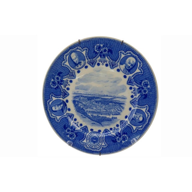 American Vintage Lamberton Scammell Moravian Blue Transferware Historical Commemorative Plates For Sale - Image 3 of 11