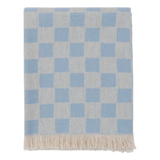 Light Blue Checkered Plaid in Cashmere and Wool by Villa Como For Sale