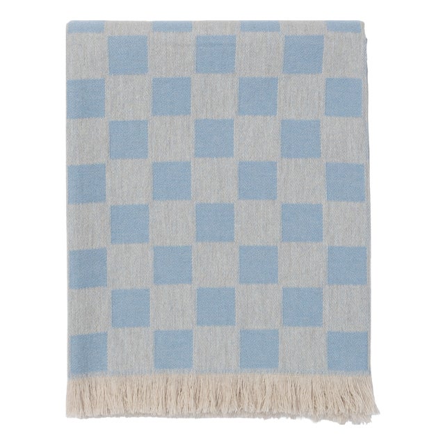 Light Blue Checkered Plaid in Cashmere and Wool by Villa Como For Sale