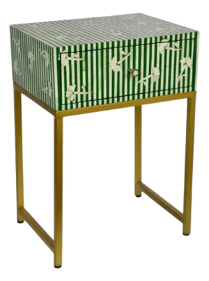 Bone Inlay Green Bedside Table