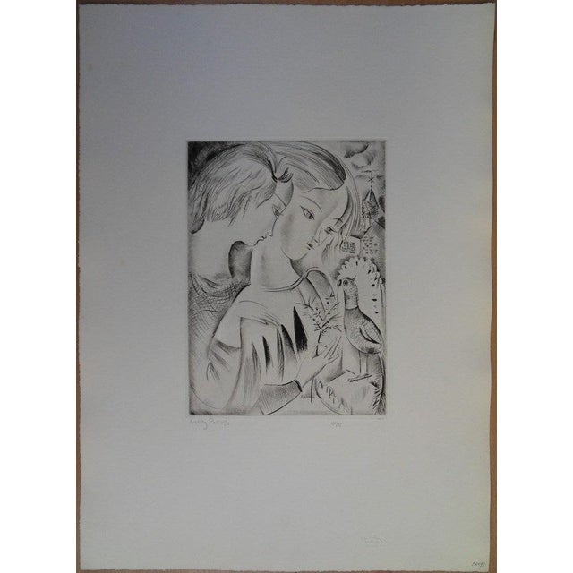 Emilia "Mily" Possoz (1888-1967) Children and the Parrot Original etching Signed in pencil Limited edition of 75 copies...