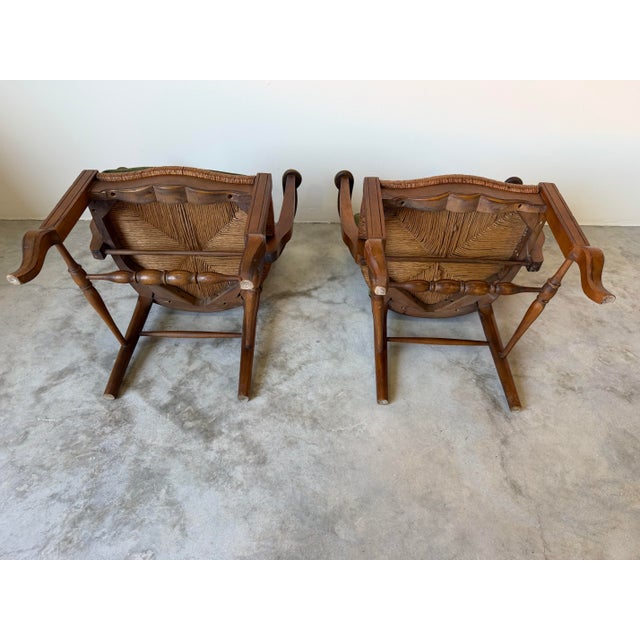 Vintage Organic Arts & Crafts Style Curved Rail Back Accent Chairs – Pair For Sale - Image 10 of 12