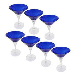 Block Crystal Cobalt Blue Matini Glasses Stockholm Pattern - Set of 7