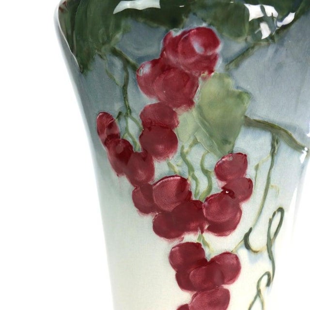 Arts & Crafts Antique Weller Art Pottery Tall Vase With Grape Vine Pattern Signed C1920 For Sale - Image 3 of 11