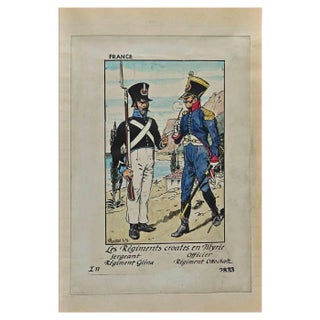 Herbert Knotel, Croatian Regiments in Illyria, Ink & Watercolor Drawing, 1940s For Sale