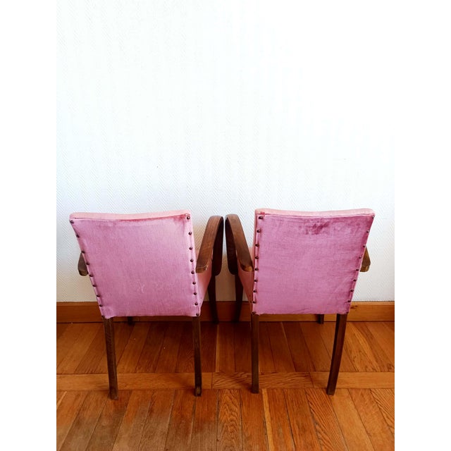 1950s Art Deco Pink Velvet Moustache Armchairs, 1940s, Set of 2 For Sale - Image 5 of 11