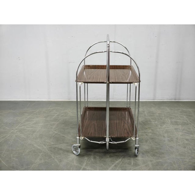 1960s Mid-Century German Folding Chrome Serving Bar Cart, 1960s For Sale - Image 5 of 10