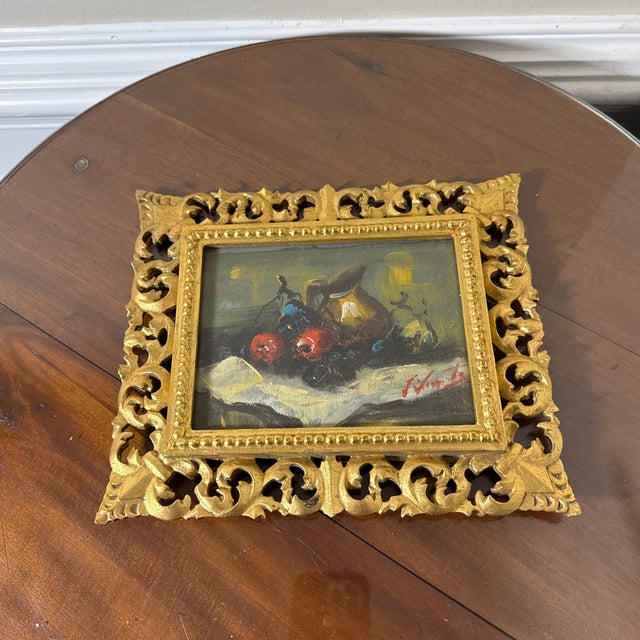 Vintage Italian Still Life Oil Painting Ornate Frame Signed For Sale In Atlanta - Image 6 of 12