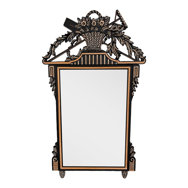 Tall French Neoclassical Carved Wood Mirror With Garden Motifs For Sale