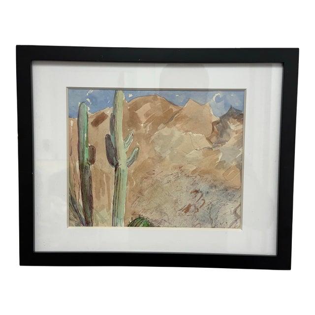 Landscape Watercolor of Desert Scene, Framed For Sale