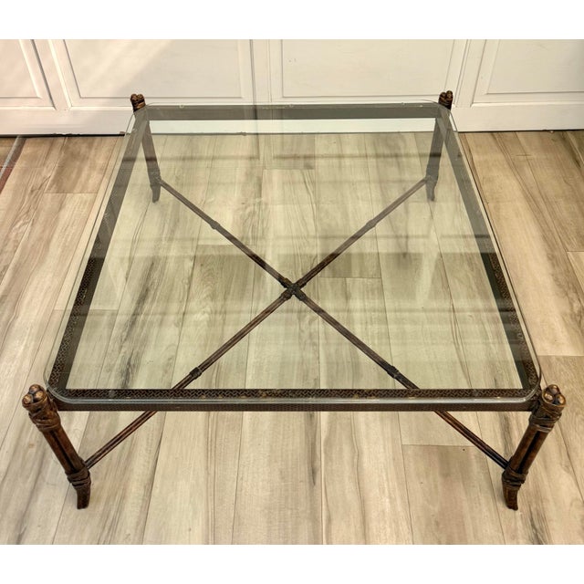Metal Faux Bamboo Metal Leather Coffee Table For Sale - Image 7 of 16