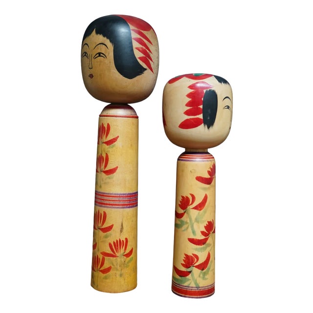 Vintage Traditional Hijiori Kokeshi by Sato Jyunosuke and Sato Shoichi, Japan, 1950s, Set of 2 For Sale