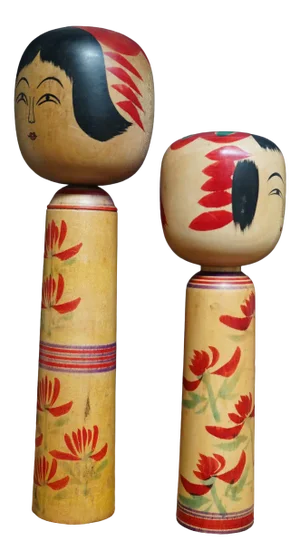 Vintage Traditional Hijiori Kokeshi by Sato Jyunosuke and Sato Shoichi, Japan, 1950s, Set of 2
