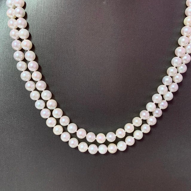 Diamond Akoya Pearl 2-Strand Necklace 18k Gold Certified For Sale - Image 10 of 11
