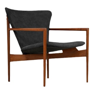 1950s Refinished Walnut Leather Lounge Chair For Sale