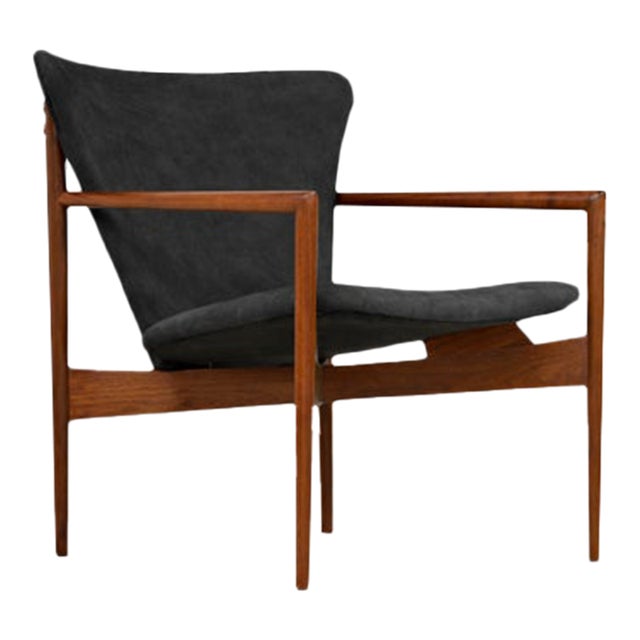 1950s Refinished Walnut Leather Lounge Chair For Sale