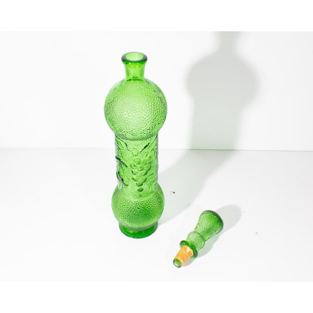 Mid 20th Century Empoli Italy Green Glass Bottle With Fruit Design For Sale - Image 5 of 6