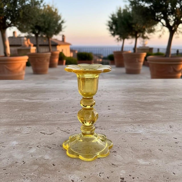 1980s Vintage Italian Yellow Art Glass Candlestick-Franco-Creazioni Esclusive-Taper For Sale - Image 5 of 11