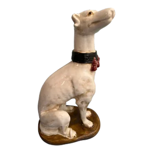 Mid 20th Century Handpainted Porcelain Whippet or Greyhound Statue