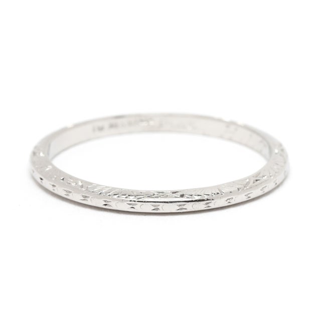 Art Deco Art Deco Engraved Band, Platinum, Ring Size 5.5, Stackable For Sale - Image 3 of 7