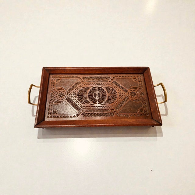 Antique Edwardian Hand-Carved Wooden Serving Tray with Brass Handles, England, 1890s For Sale - Image 10 of 15