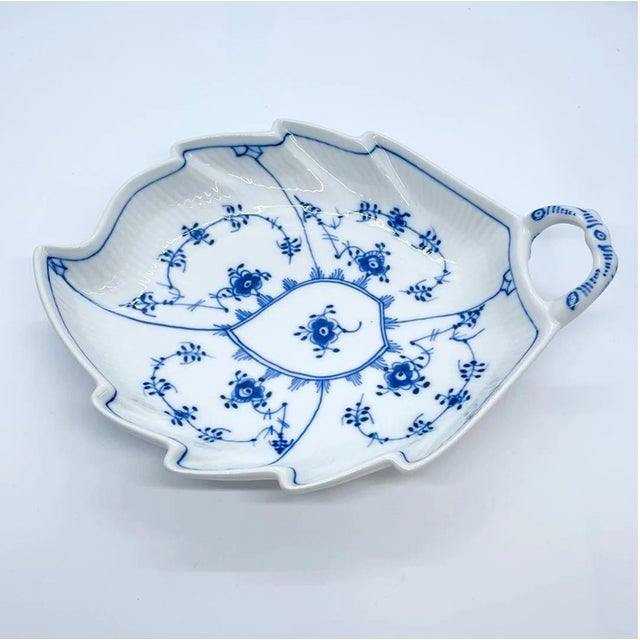 1990s Vintage Royal Copenhagen Blue Fluted Plain 10” Leaf Dish For Sale - Image 5 of 5