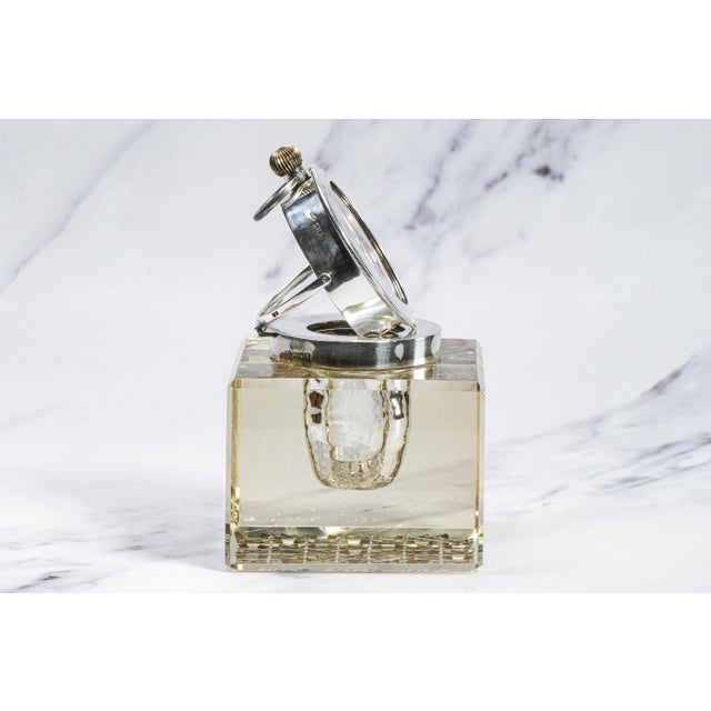 Impressive Large English Antique Crystal Sterling Silver Paperweight Desk Inkwell Goliath Clock For Sale - Image 10 of 18