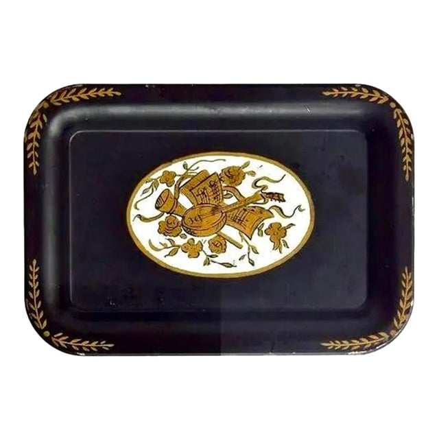 Vintage Set of Six Tole Musical Theme Trays For Sale