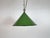 Industrial green enamel factory pendant light made in United Kingdom during the 1950s . White enamel inside the shade....