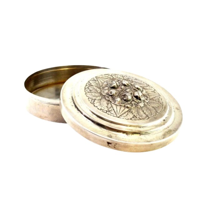 Circular Box in Rosewood with Garland, Silver Filigree Applications and Flower Enamel Application For Sale - Image 6 of 6