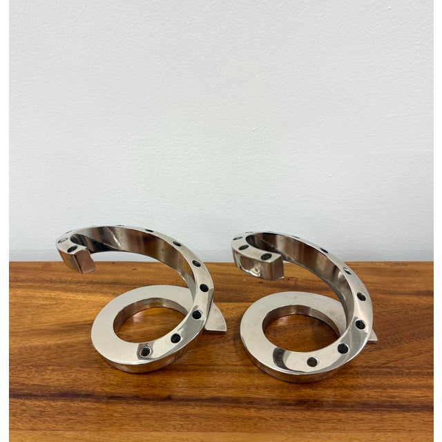 Mid-Century Modern Vintage MCM Chrome Spiral Candle Holders - Pair For Sale - Image 3 of 7