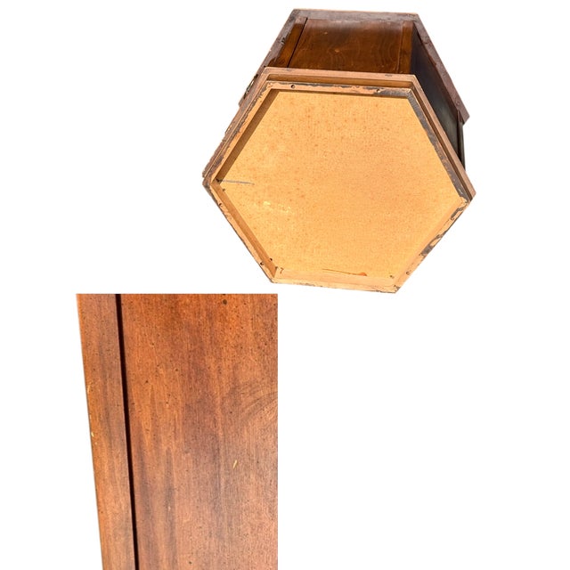 Brown Vintage Octagonal Wood End Tables Pair-Colonial-Traditional-Storage-Night Stands For Sale - Image 8 of 11