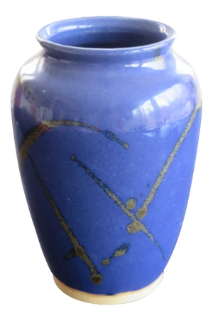 1970s Artist Signed Hand Made and Hand Decorated Glazed Stoneware Flower Vase