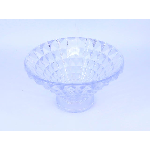 Vintage geometric crystal bowl. Art Deco inspired diamond relief pattern.