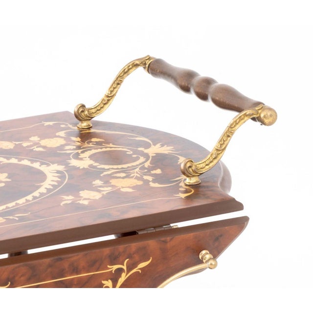 Wood Italian Burlwood and Marquetry Drop Leaf Bar Cart For Sale - Image 7 of 10