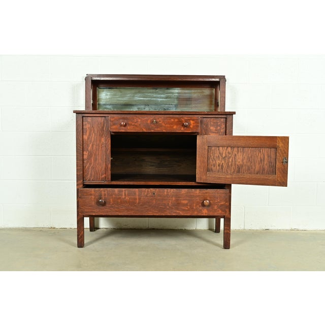 Stickley Brothers Style Antique Mission Oak Arts & Crafts Sideboard or Bar Cabinet, Circa 1910 For Sale In South Bend - Image 6 of 15