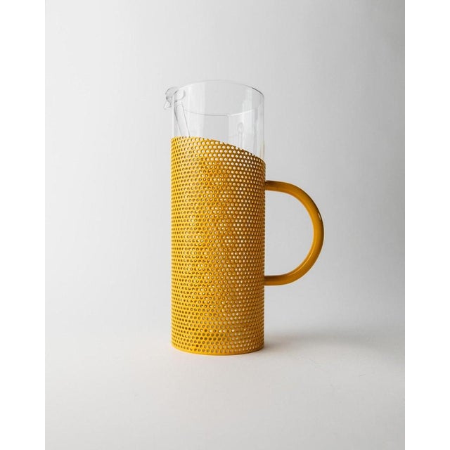 Vintage Glass Pitcher with Yellow Metal Handle and Glass Pestle by De Agostini, Italy, 1980s For Sale - Image 13 of 13