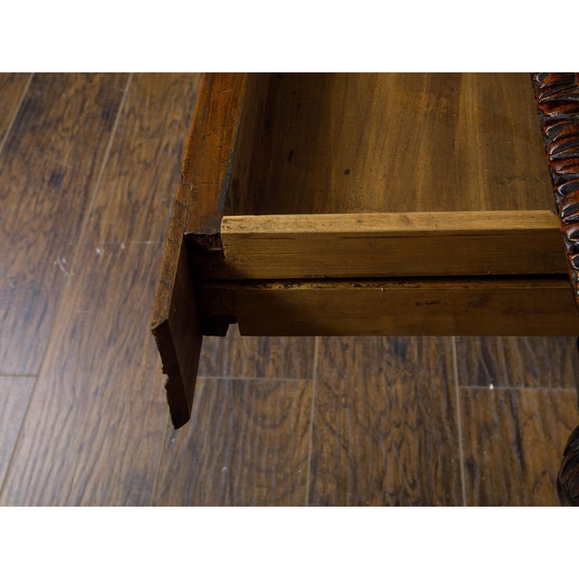 French 19th Century Walnut Side Table with Carved Apron and H-Form Stretcher For Sale - Image 12 of 12
