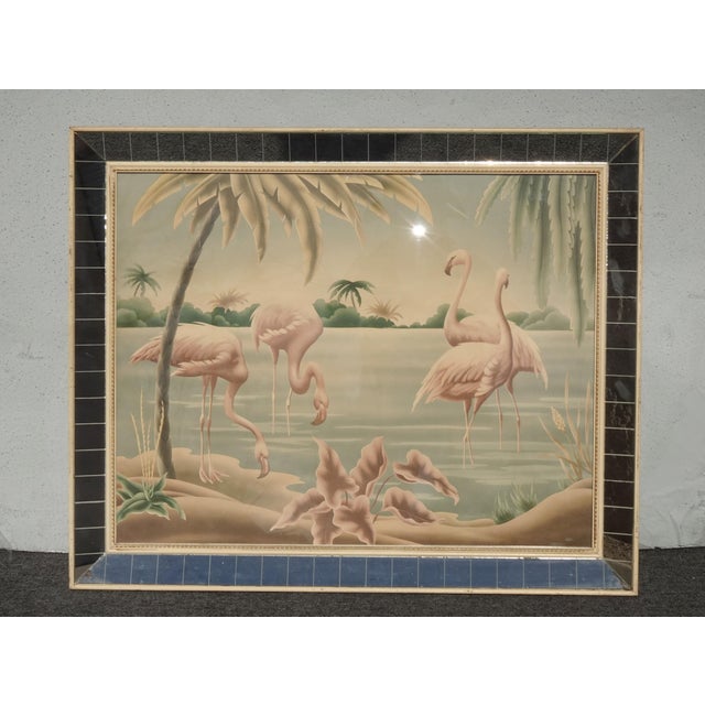 Mid-Century Modern Vintage Mid Century Flamingo Lithograph Picture Print by Turner Mirror Frame 2 For Sale - Image 3 of 16