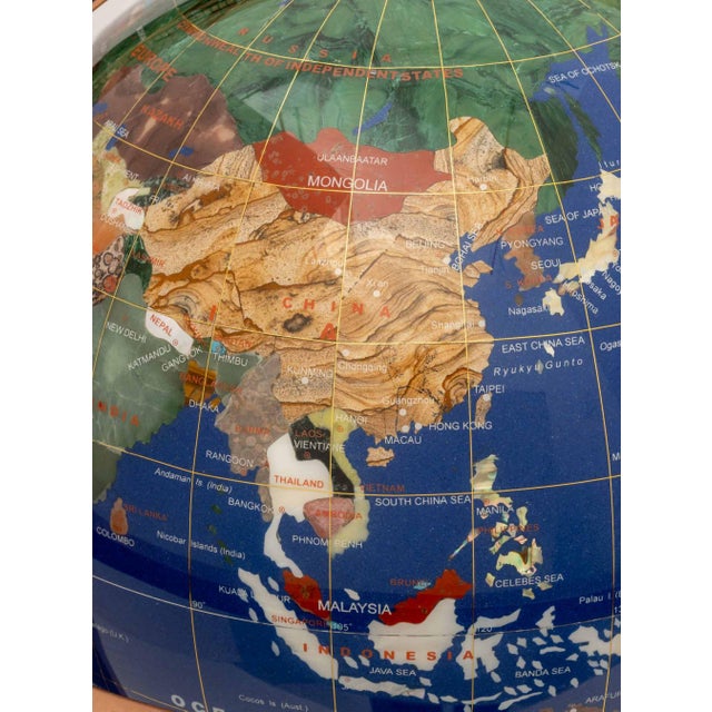 Modern Semi-Precious Stone Inlaid Revolving Globe on Copper Stand For Sale In New York - Image 6 of 15