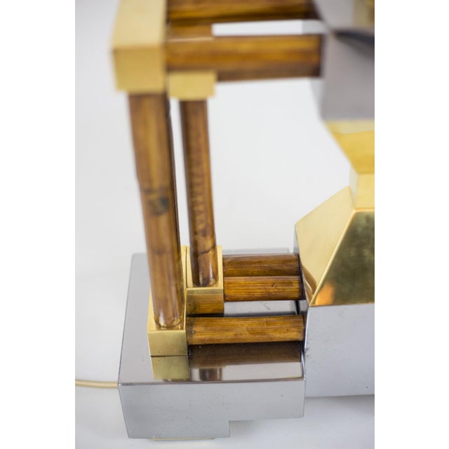 Wood Table Lamp in Bamboo, Gilt & Silvered Brass, 1970s For Sale - Image 7 of 12
