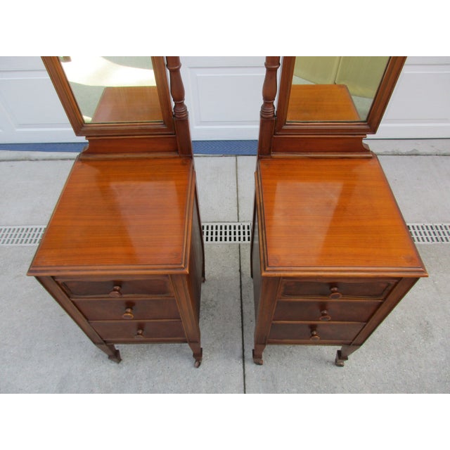Early 20th Century Sligh Furniture 3 Drawer Nightstands With Hinged