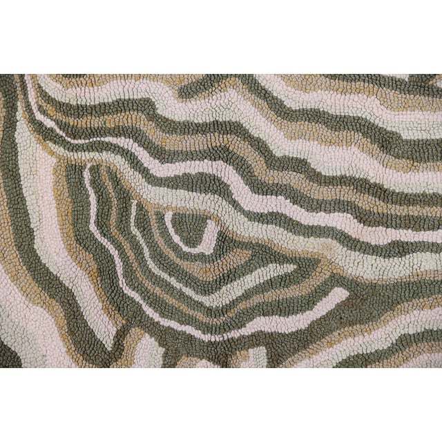 3'x4' Vintage Hand-Hooked Rug – Geometric Mid-Century Design in Soft Greens & Cream – Artisan-Made Cotton Loop Pile For Sale - Image 9 of 9