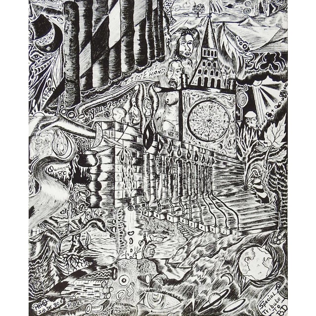 Vintage 1980s Surreal Black and White Print Unframed For Sale